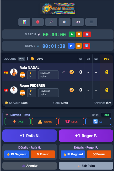 Aperçu application Scorizi Tracker